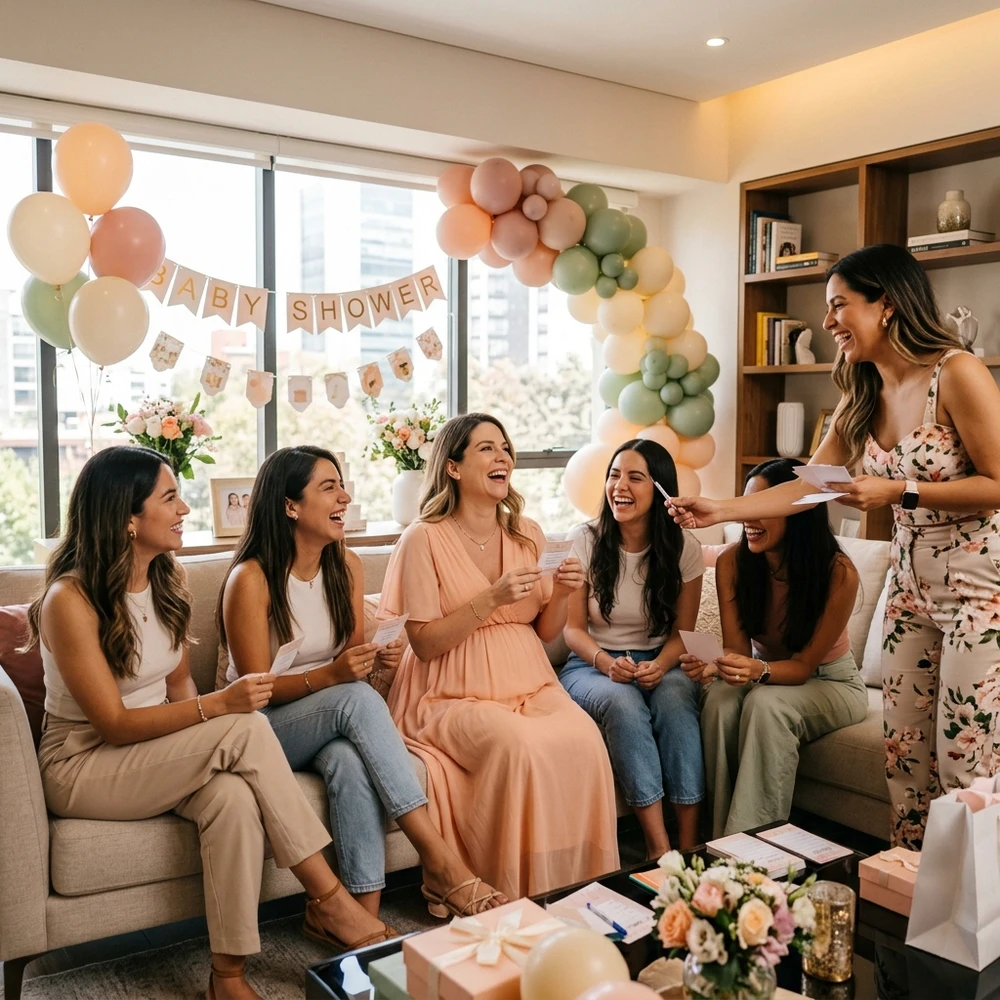 Animadoras de Joy Eventos animando un baby shower en CDMX